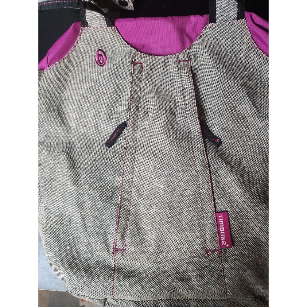 Timbuk2 Grey Tweed Magenta Polka Dot Zip Tote Bag Purse with Pockets Mens Womens